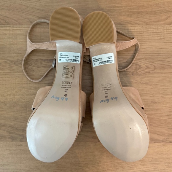 Schutz Keefa Platform High Heeled Chunky Sandal Peep Toe Honey Beige Nubuck Sz 9 - Picture 7 of 8
